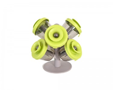 Set 6 Recipiente din Plastic pentru Condimente, ERT-MN402, 6 recipiente, Capace Silicon